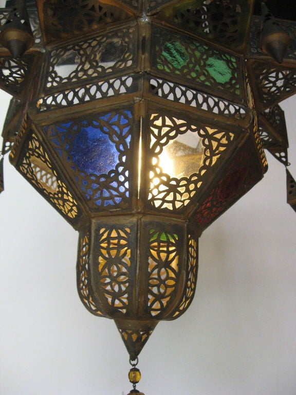 Mid-20th Century 1930's Moroccan Chandelier/Hand Tooled Brass Filigree