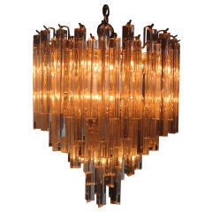 1970's Nickel Plate Ceiling Fixture w/ Triangular Drop Crystal