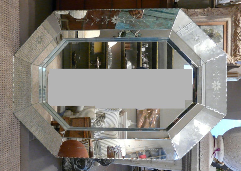 Large Mirror in the Venteian Style having etched panels in foliate design.