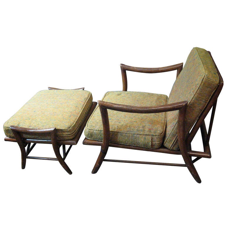 James Mont Style Bamboo Chair and Ottoman For Sale