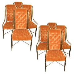 Set of 8 Orange Velvet Upholstered Chairs