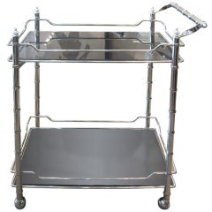 Vintage Nickel Bar Cart with Tinited Glass and Smoke Mirror