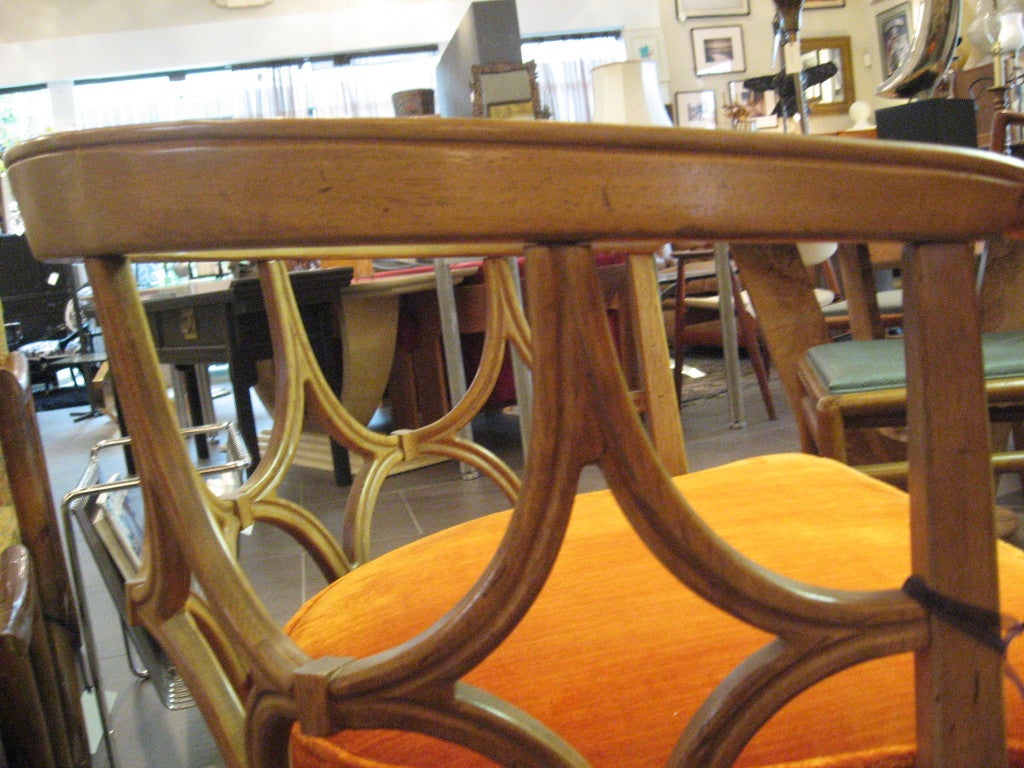 American Pair of Beige Barrel Back Chairs with Orange Seat Cushions
