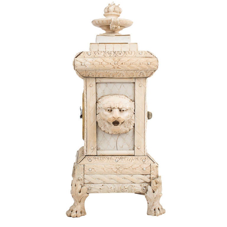 Empire Rare Early 19th Century Dieppe Carved Mantle Clock For Sale