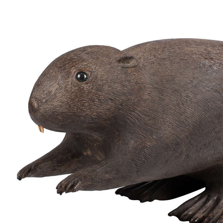 A finely carved figure of a beaver. Original glass eyes
Canadian circa 1920's.
A good example of Canadian folk art