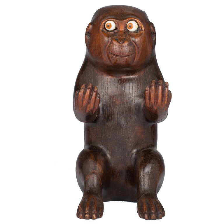 19th Century Carved Monkey Spill Container For Sale