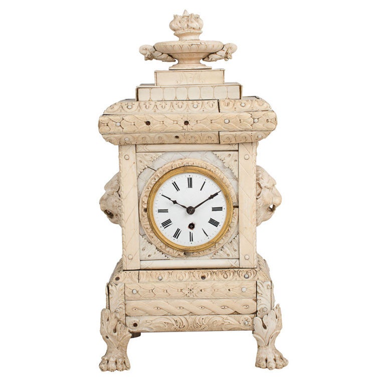 Rare Early 19th Century Dieppe Carved Mantle Clock For Sale