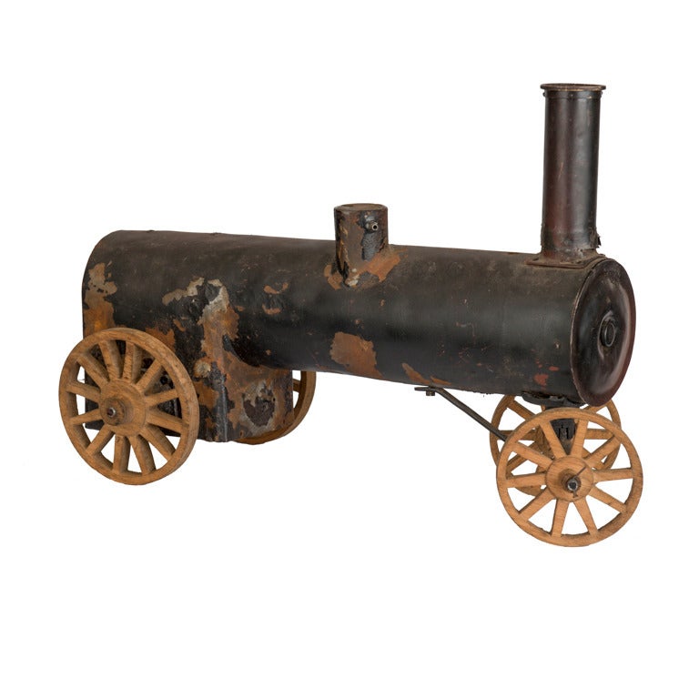 Substantial 1930s American Folk Art Steam Train Model In Distressed Condition For Sale In Toronto, ON