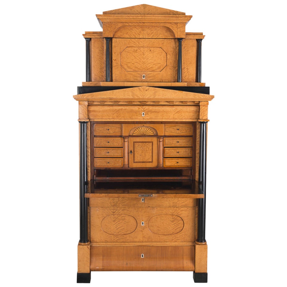 19th Century Biedermeier Birch Secretaire For Sale