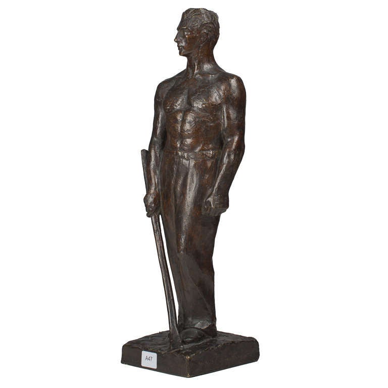1930S French bronze of Man by artist Grand Prix winning artist Maurice Delannoy, who is mostly well known for commemorative medal work. In this sculpture, cast by the Susse Frere Foundry, we see the the full range of Delannoy's abilities as an