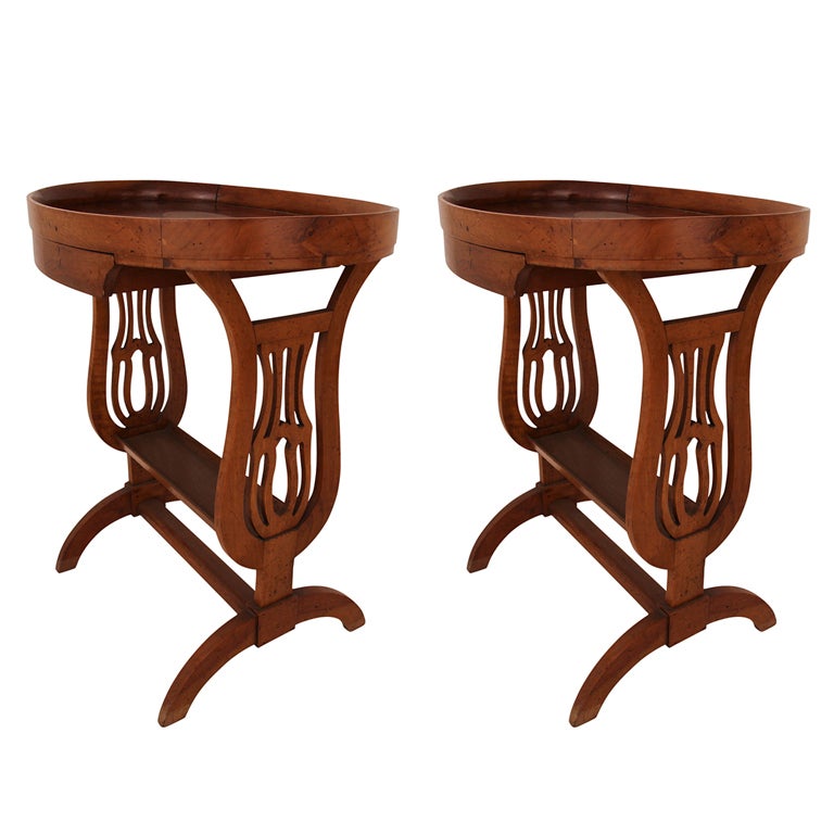 Pair of Biedermeier Lyre Form Side Tables For Sale