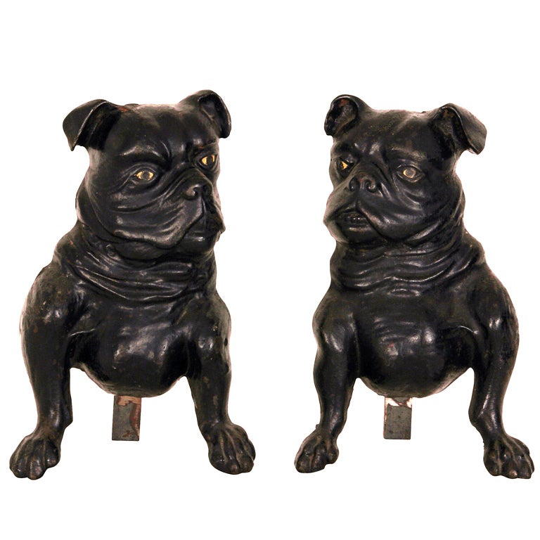 Rare 19th Century French Bulldog Andirons 