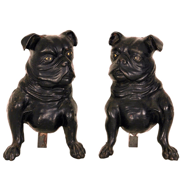 Rare 19th Century French Bulldog Andirons