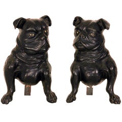 Rare 19th Century French Bulldog Andirons