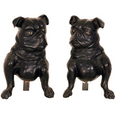 Rare 19th Century French Bulldog Andirons 