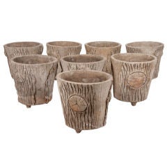 Set of eight faux bois planters