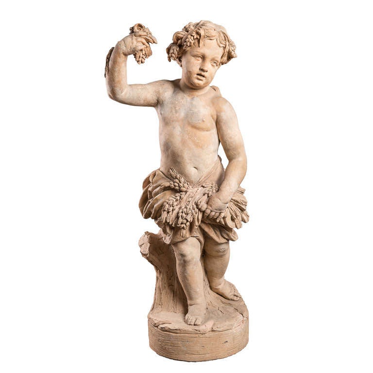 Important pair of early 18th Century French Neoclassical terra cotta four seasons putti figures