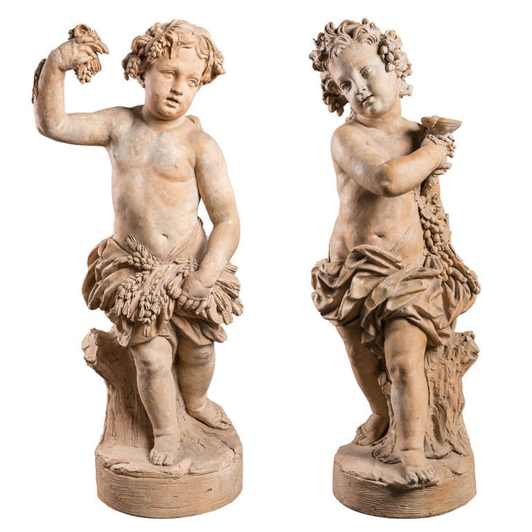 18th Century French Neoclassical Terra Cotta Four Seasons Putti For Sale