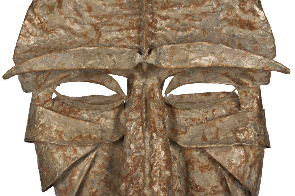 French Mounted Sculptural Metal Mask For Sale