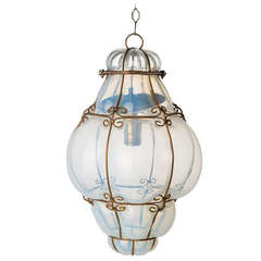 Vintage Hand Blown Seguso Murano Glass Cage Pendant Light