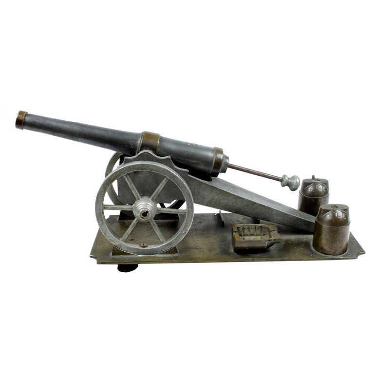 19th century bronze and steel cannon For Sale