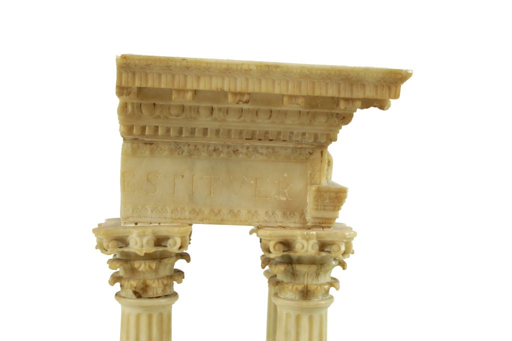 A finely carved sienna marble grand Tour model of the temple of roman emperors Vespasian and Titus in Rome.