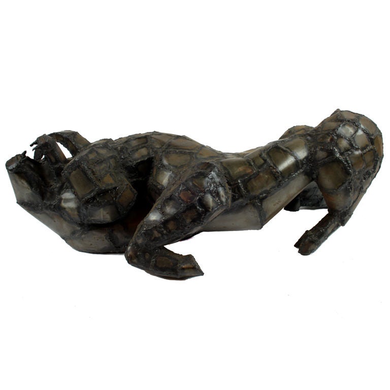1940's brutalist sculpture of a bull defeating a bear For Sale