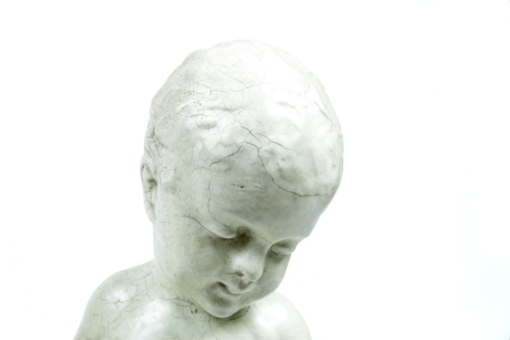 Pair 19th Century Glazed Terra Cotta Figural Putti