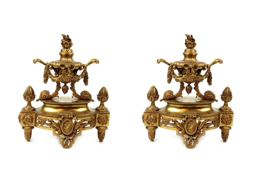 Fine quality gilt bronze fireplace chenets