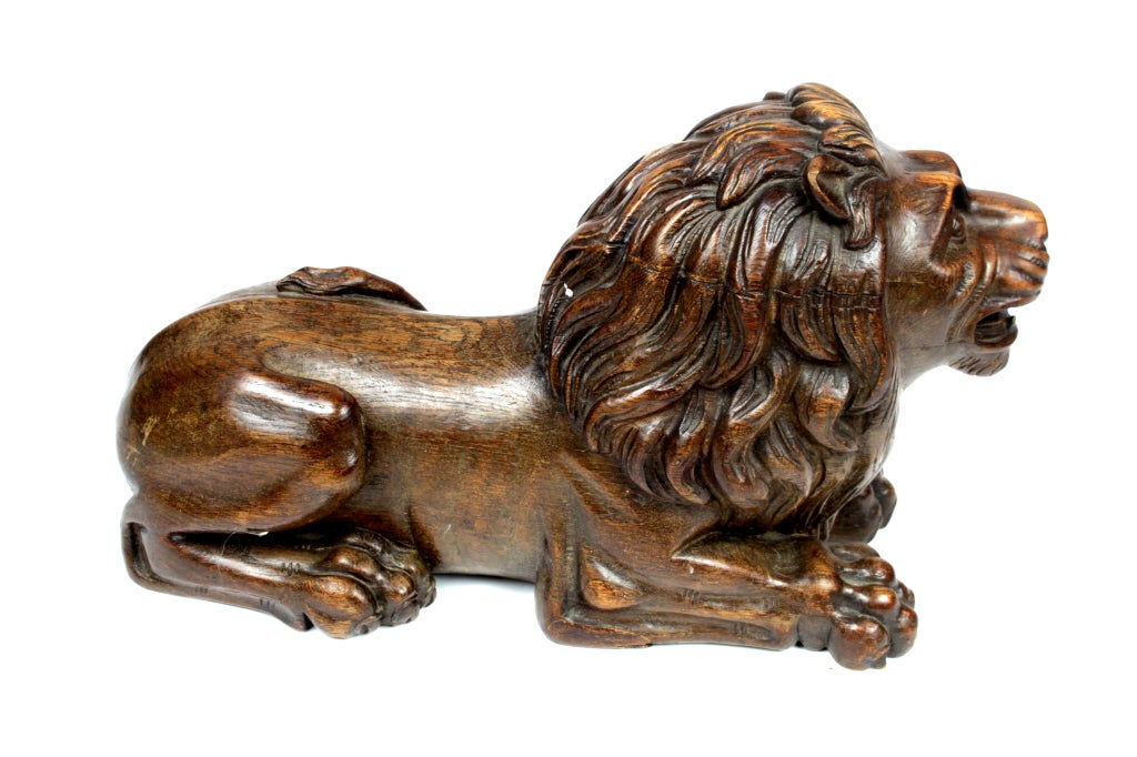A well carved full figural recumbent lion. Architectural detail originally from a staircase.