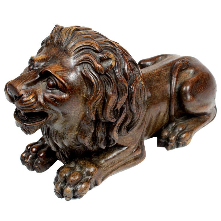 19th Century Figural Carved Oak Lion For Sale