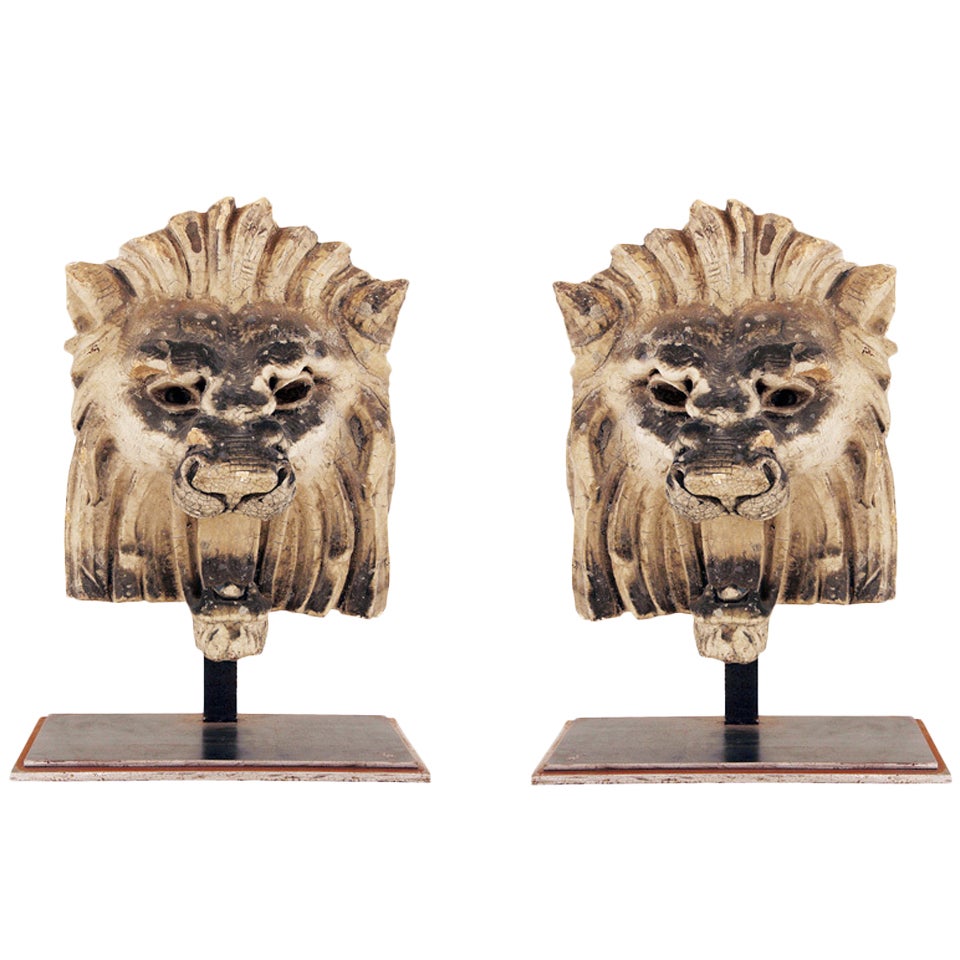 Pair of early 19th Century Architectural Terra Cotta Lion Faces For Sale