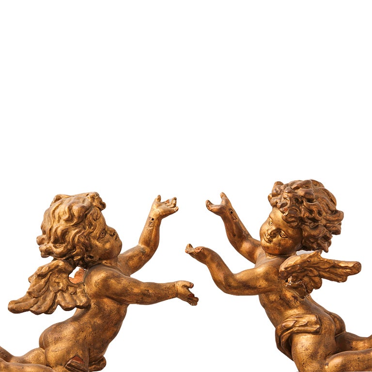 Pair of French Carved Gilt Wood Putti Figures