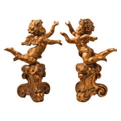Pair of French Carved Gilt Wood Putti Figures