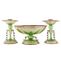 Three Piece Set of Hand Blown Salviati Murano Glass
