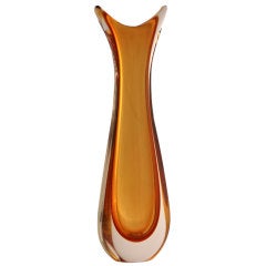 Hand Blown Murano Vase in Amber