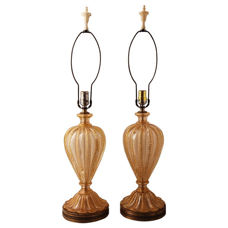 Pair of Italian 1940s Murano Lamps For Sale