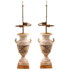 Pair of Neoclassical Carved Marble Lamps