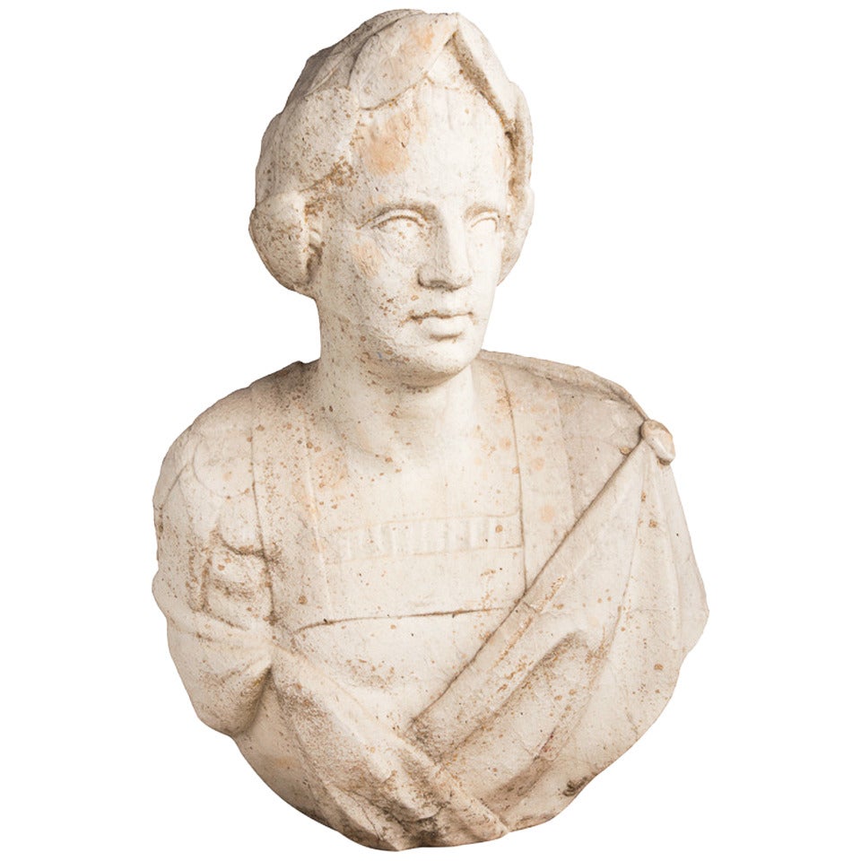 Renaissance Bust of Figure in Roman Garb For Sale