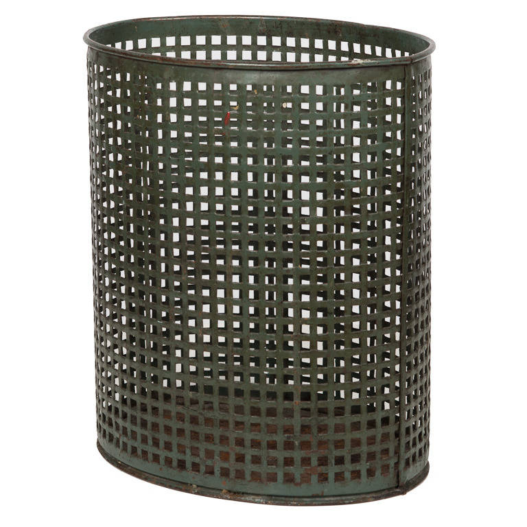 1950s Perforated steel waste basket by renowned French designer Mathieu Matégot. He is well know for his three-legged 