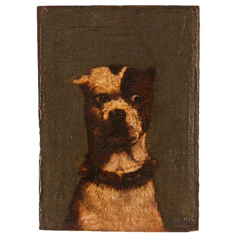 Exceptional 19th Century Painting of a Bull Terrier on Wooden Panel For Sale
