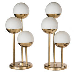 Pair of Mid-Century Modern Italian Brass Tri-Globe Lamps