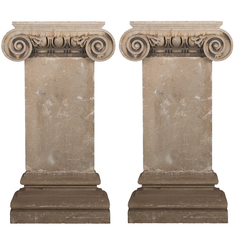Pair of French 18th Century Carved Limestone Pilasters For Sale