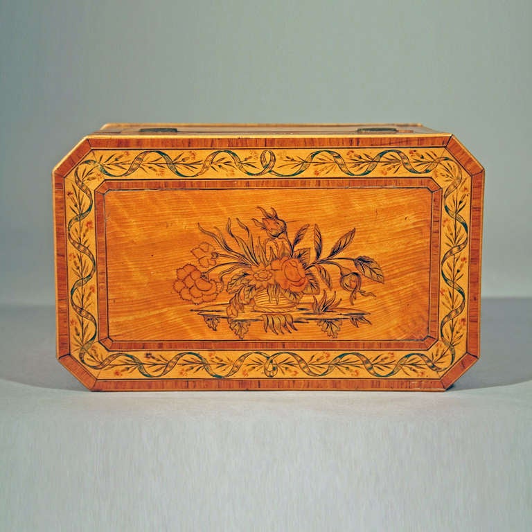 American Inlaid Tea Caddy with Canted Corners For Sale