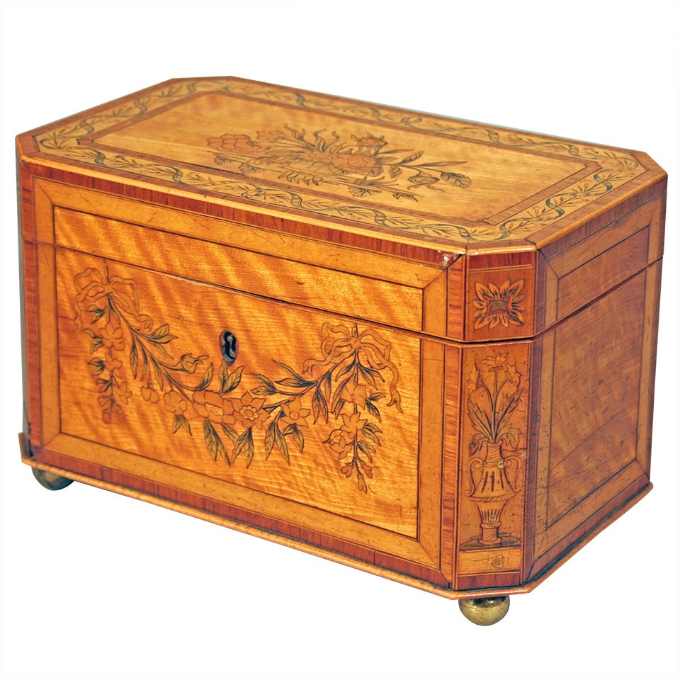 Inlaid Tea Caddy with Canted Corners For Sale