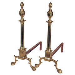 Rare Pair of Transitional Chippendale Andirons
