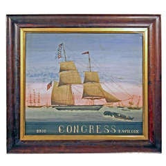 Whaling Scene Painting with American "Brig Congress T. Wilcox"