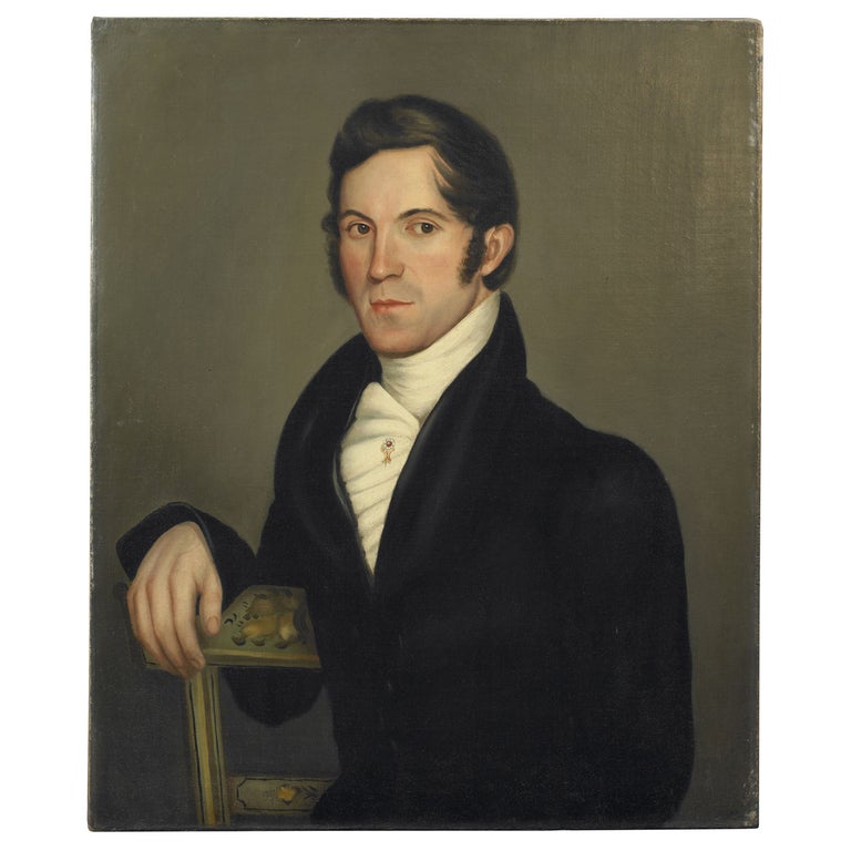 Portrait of a Gentleman Seated in a Painted Chair
Oil on canvas
35 ¾ x 30 ½ inches
Probably painted in Philadelphia, ca. 1820 

The famous Philadelphia financier and philanthropist Francis Martin Drexel began life in Dornbirn, Austria, where he