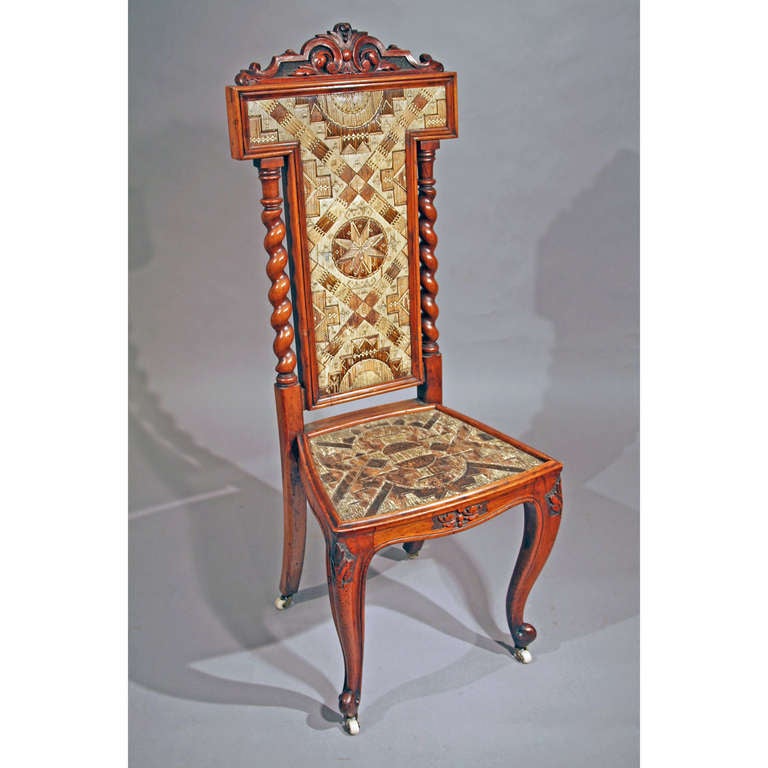Side Chair with Micmac Porcupine Quillwork Panels  Probably Scottish, 1850-1875 In Excellent Condition In Litchfield, CT