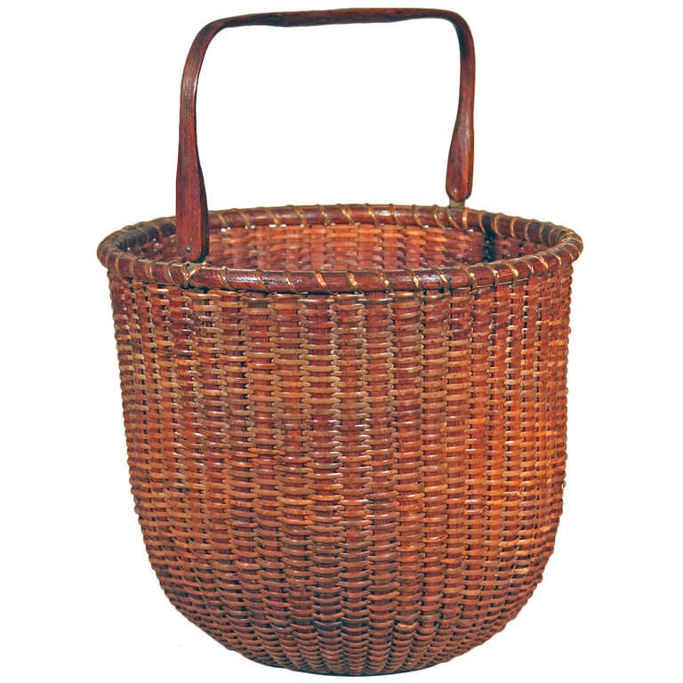Rare Tall Lightship Basket with Handle For Sale at 1stdibs